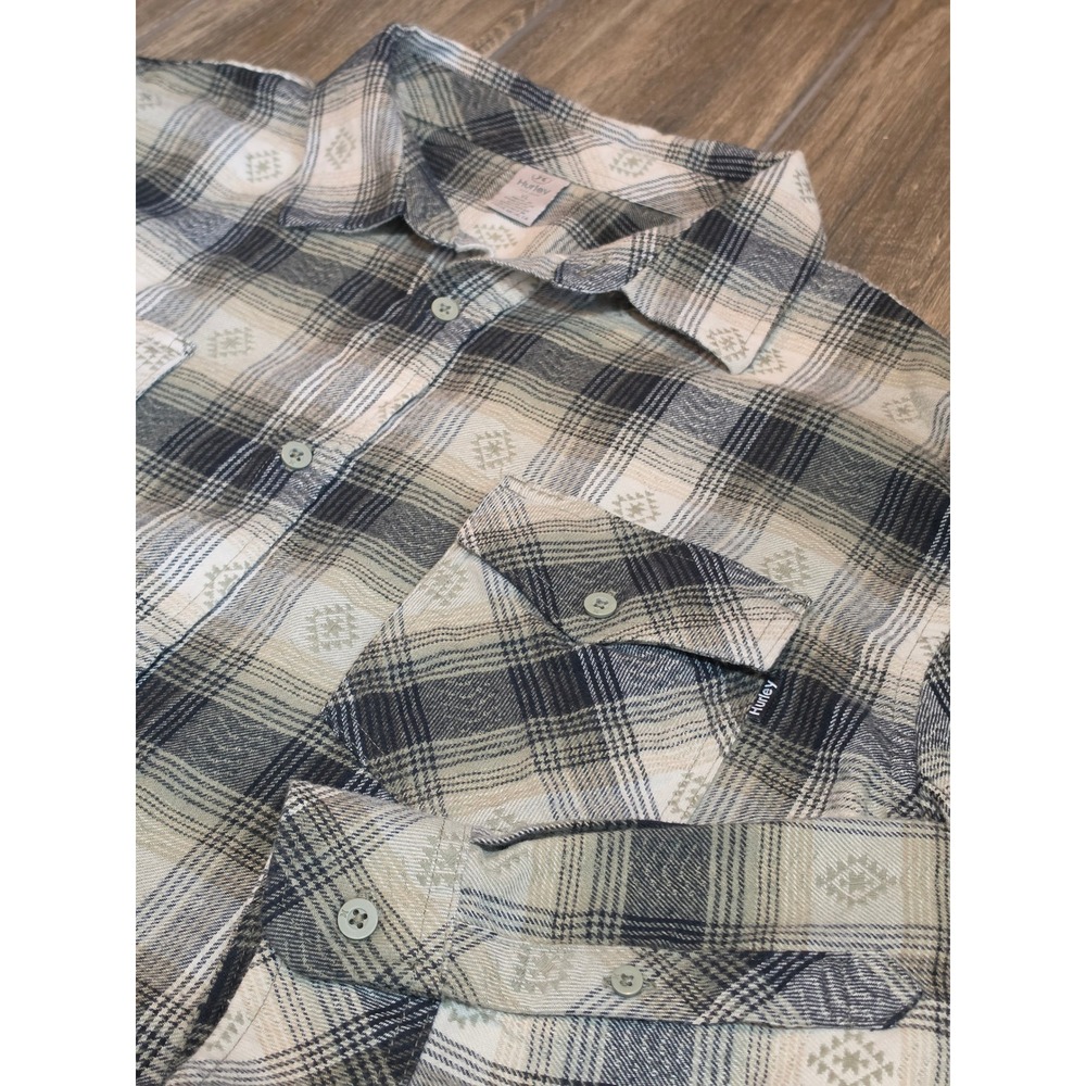 Hurley Mens XL Gray Plaid Southwestern Print Flannel Button Down Shirt